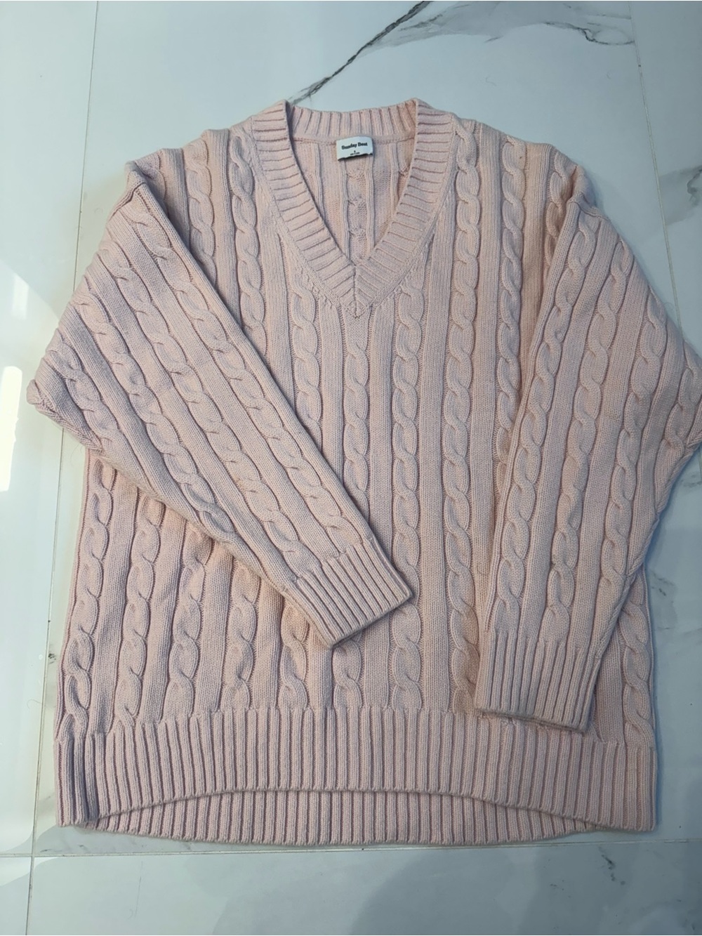Sunday Best Pale Pink Cable-Knit V-Neck Sweater